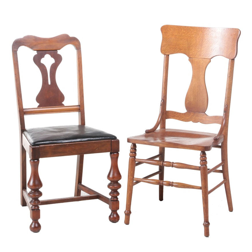 Oak and Walnut Side Chairs, Early 20th Century