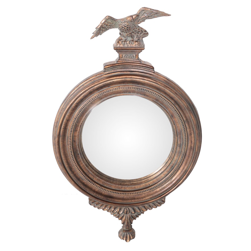Federal Style Distressed Gold Tone Finish Convex Wall Mirror