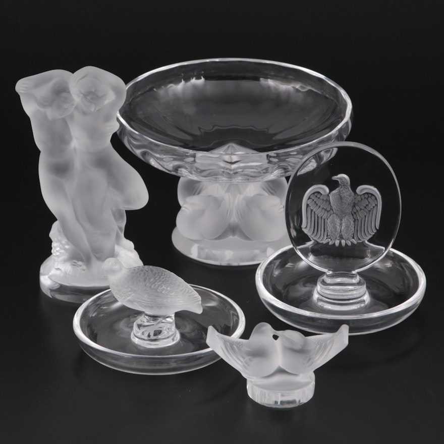 Lalique Crystal Bicentennial Eagle Ring Dish with Other Dishes and Figurines