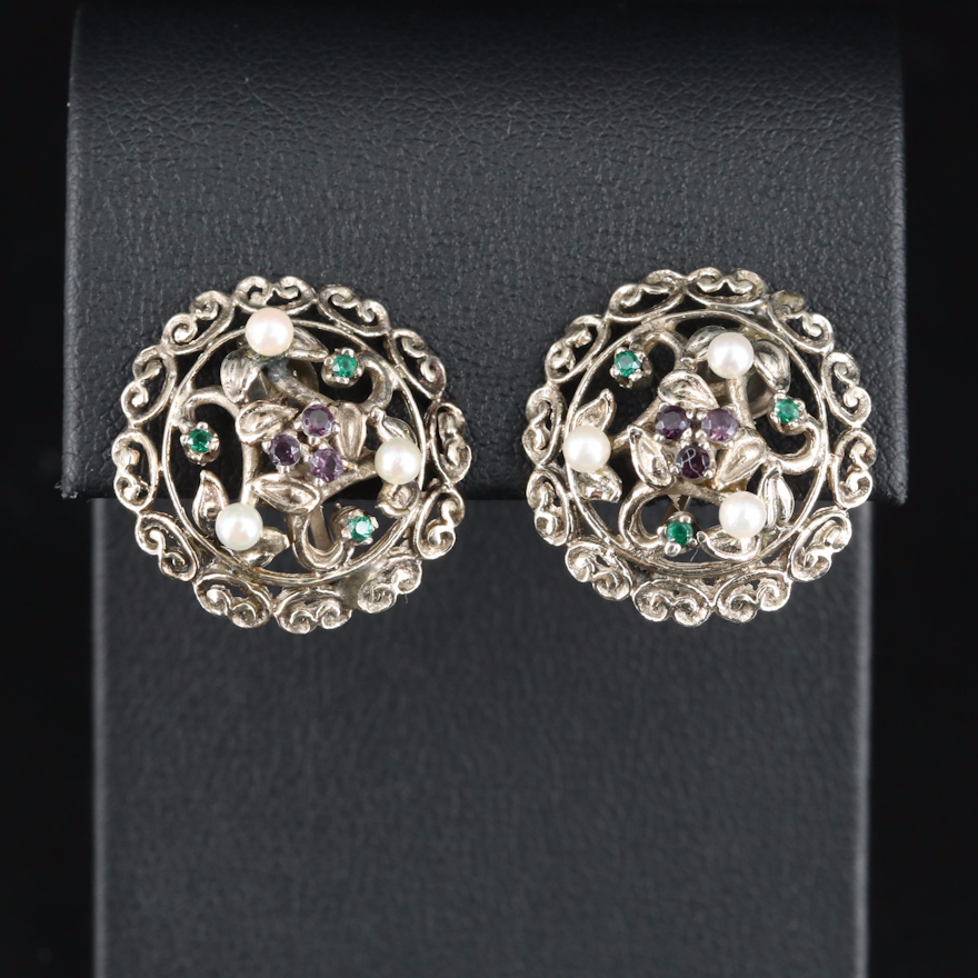 14K Pearl and Garnet Glass Doublet Earrings