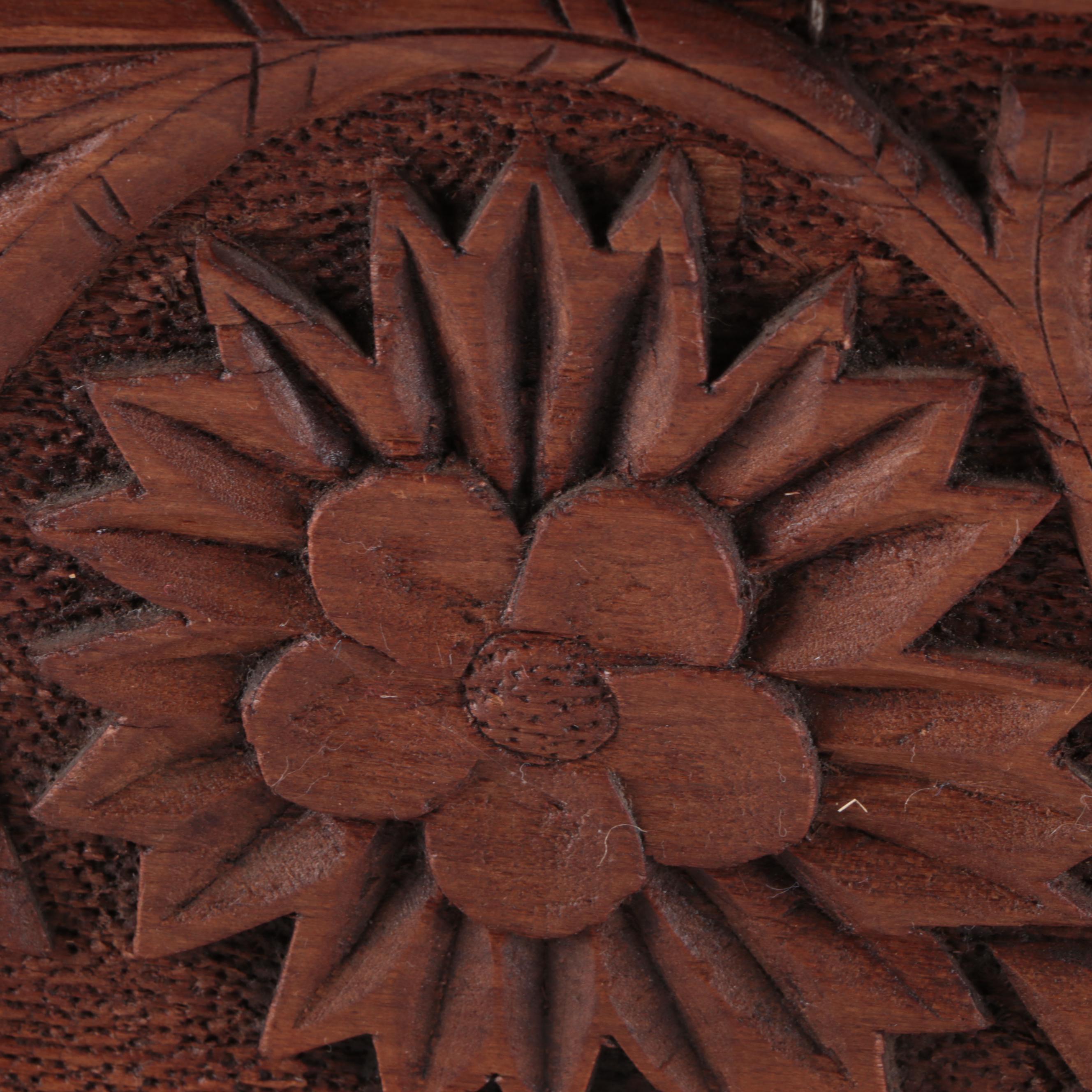 Folk Art Style Hand Carved Oak Dressing Mirror with Side Drawer