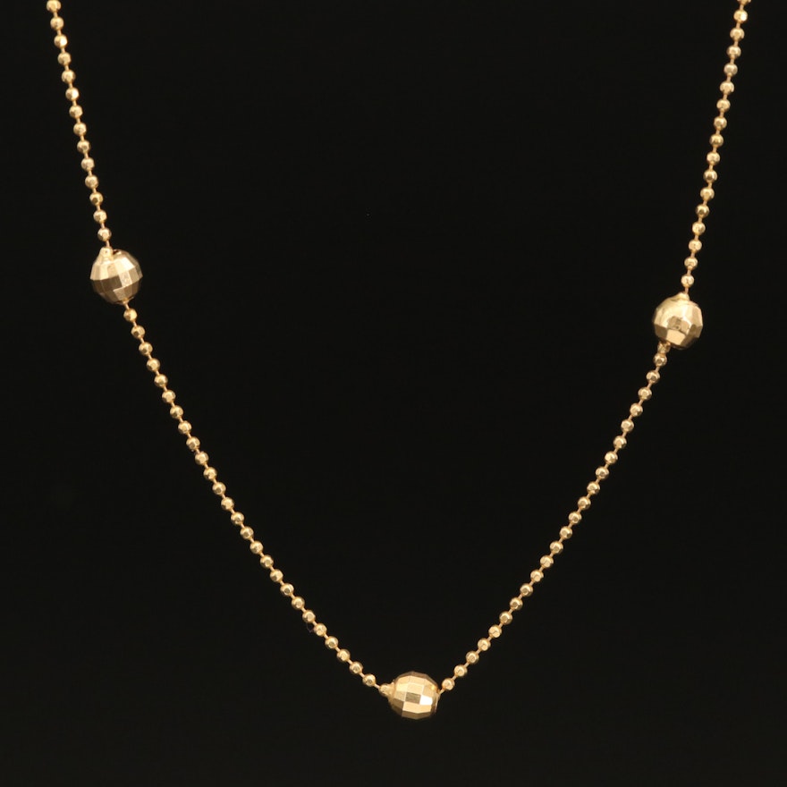 Italian 14K Faceted Bead Chain Station Necklace