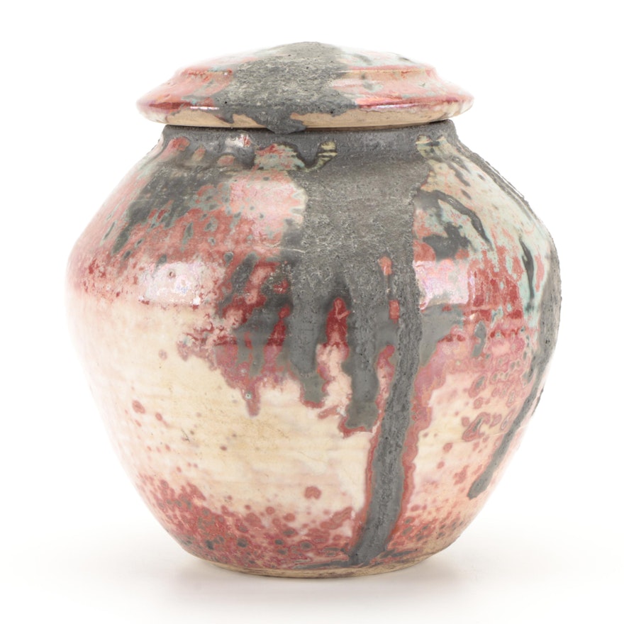 Tom Radca Art Pottery Mottled Glaze Lidded Jar, 1992