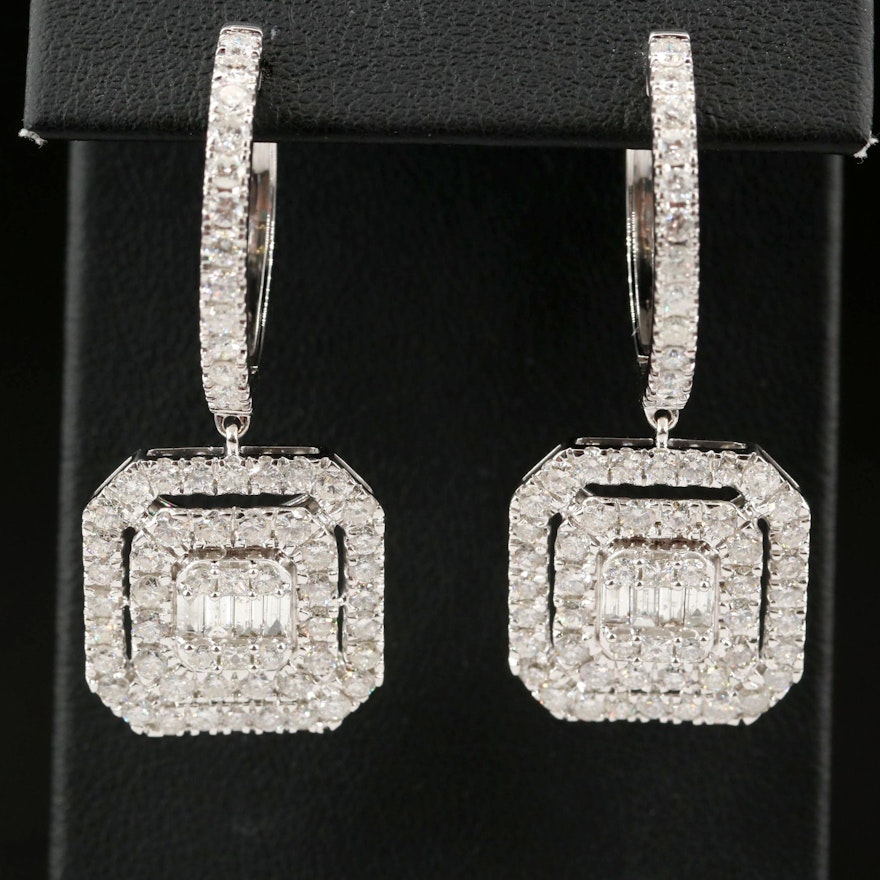 14K 5.15 CTW Diamond Drop Hoop Earrings