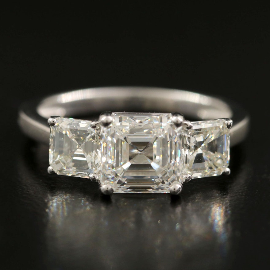 Platinum 3.35 CTW Diamond Three Stone Ring with GIA Report