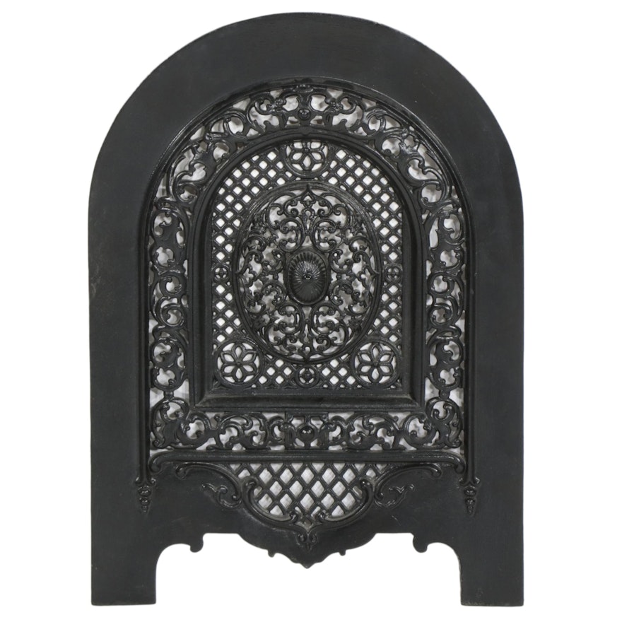 Victorian Cast Iron Arch Top Fireplace Cover, Late 19th Century