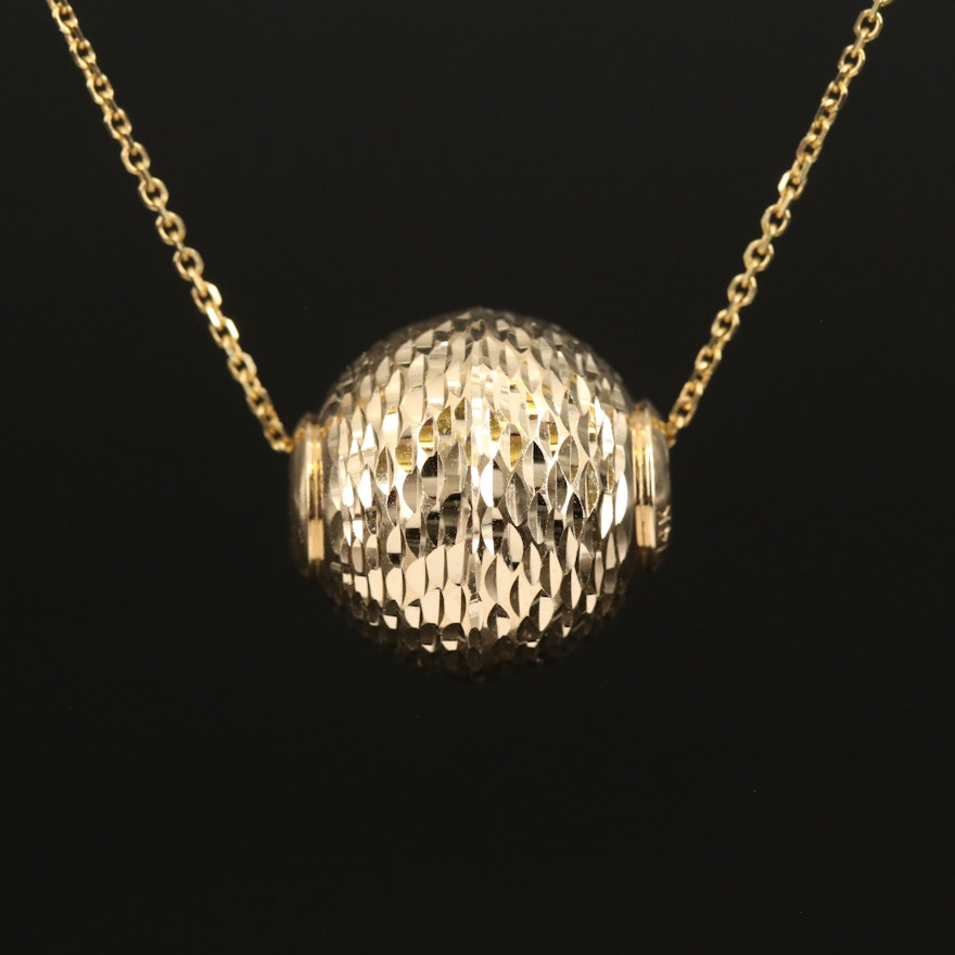 14K Diamond Cut Sphere Pendant Necklace