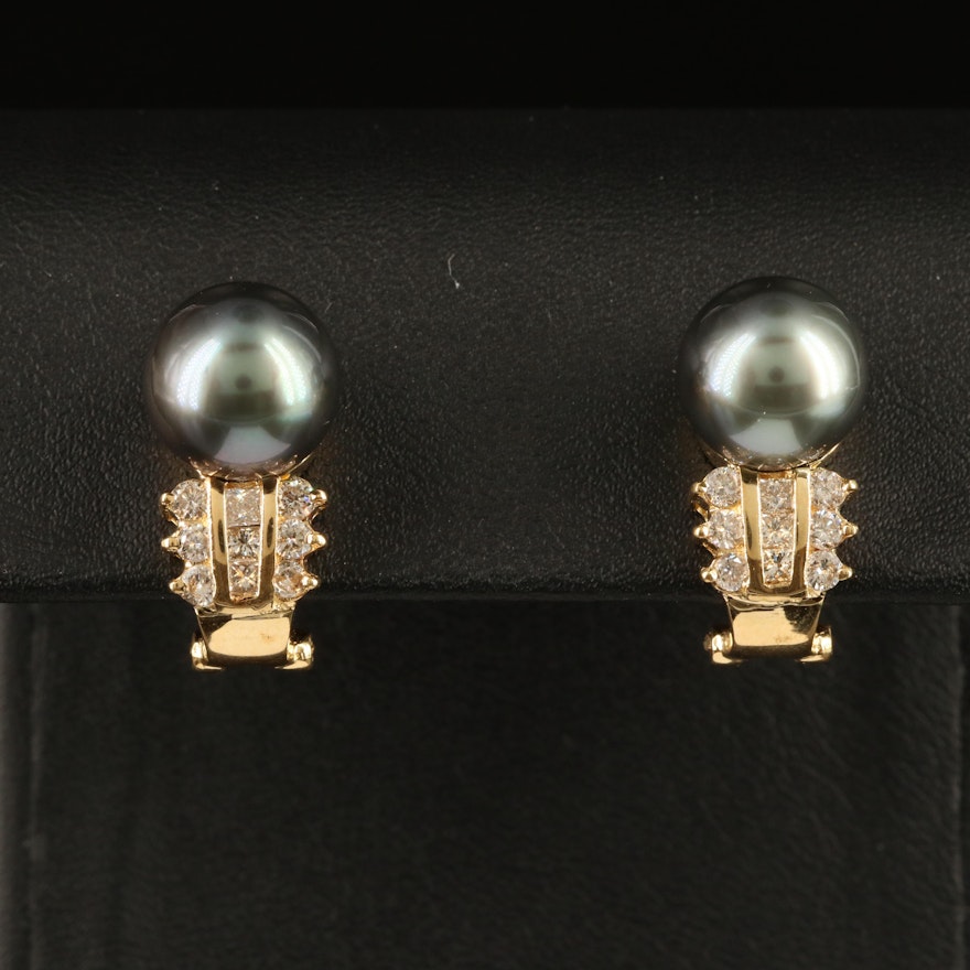 18K 10.20 MM Tahitian Pearl and Diamond Earrings