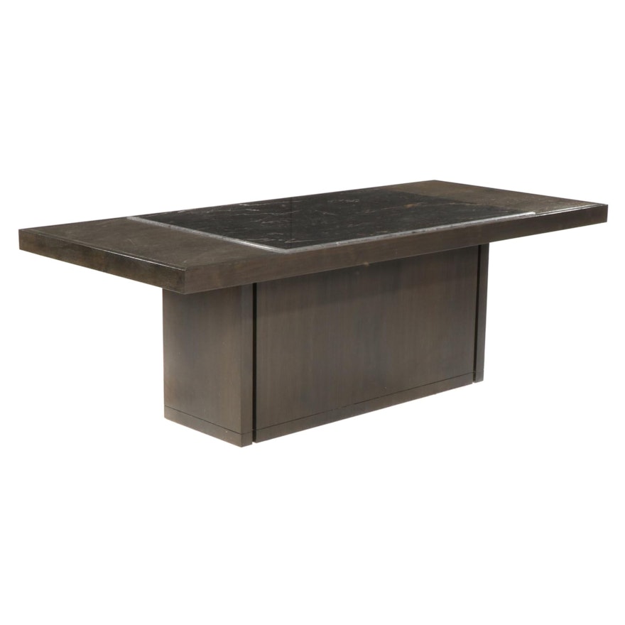 Alfred Tobocman Designed Modernist Marble-Inset Pedestal Dining Table