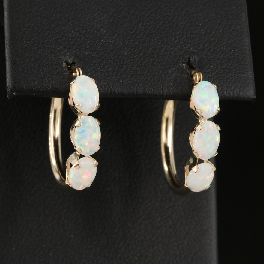 14K Opal Hoop Earrings