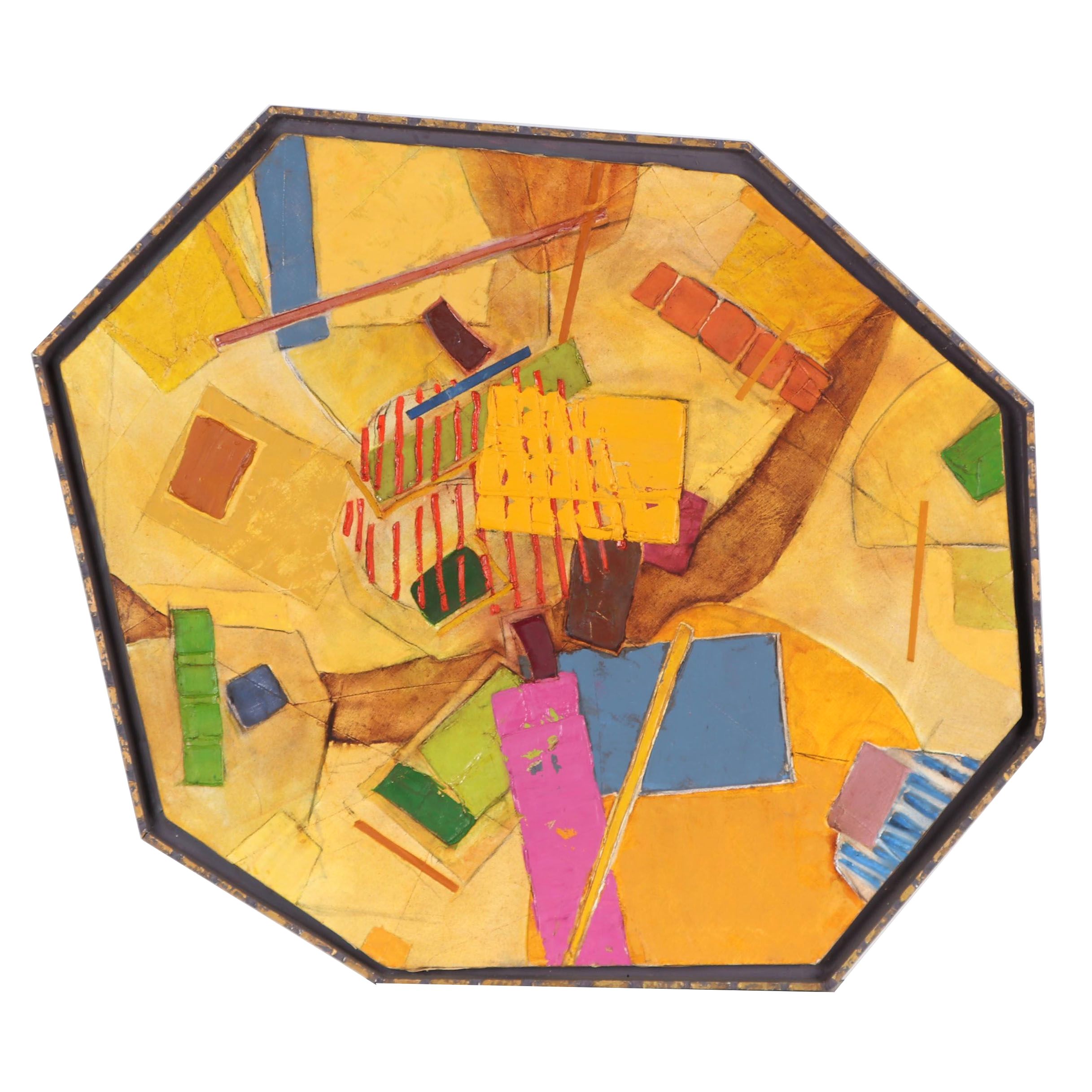 Walter Sorge Geometric Color Field Oil Painting "Yellow-Pink"