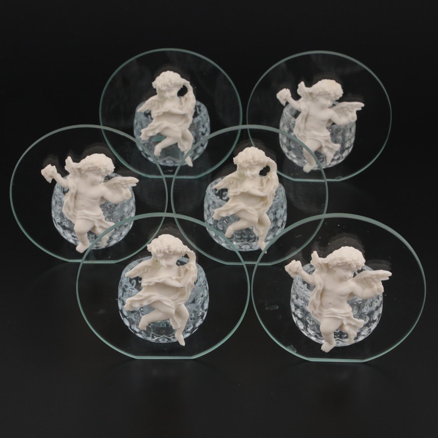 Glass Cherub Votive Holders, Late 20th Century