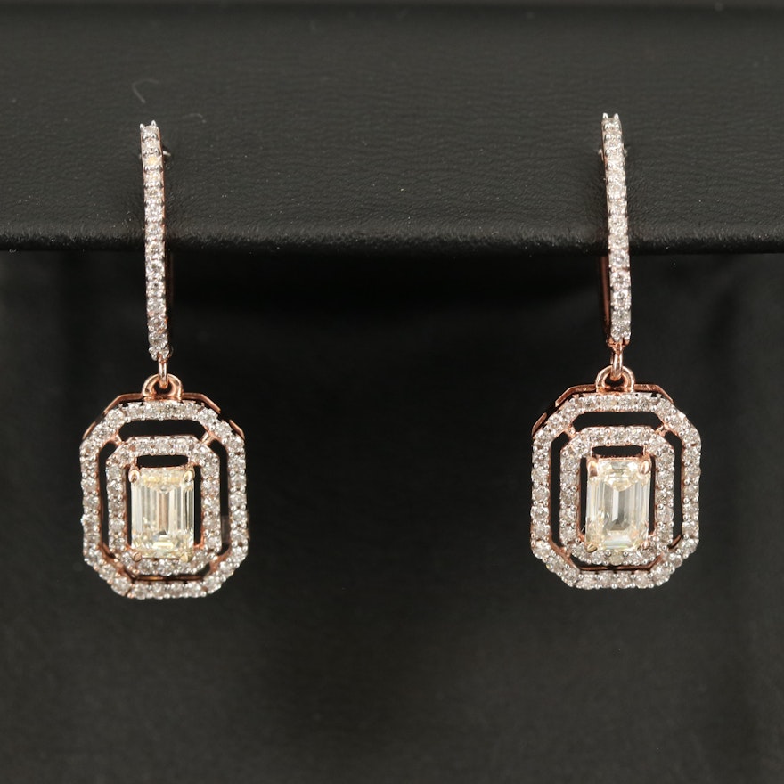 14K 1.03 CTW Diamond Earrings with 0.52 CTW Diamond Double Halos