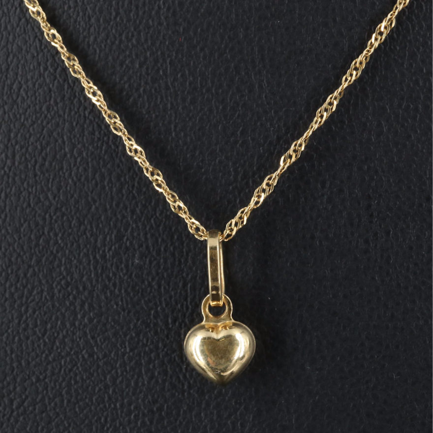 18K Puffed Heart Pendant Necklace