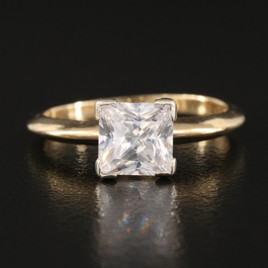 14K Knife-Edge Solitaire Ring with Cubic Zirconia