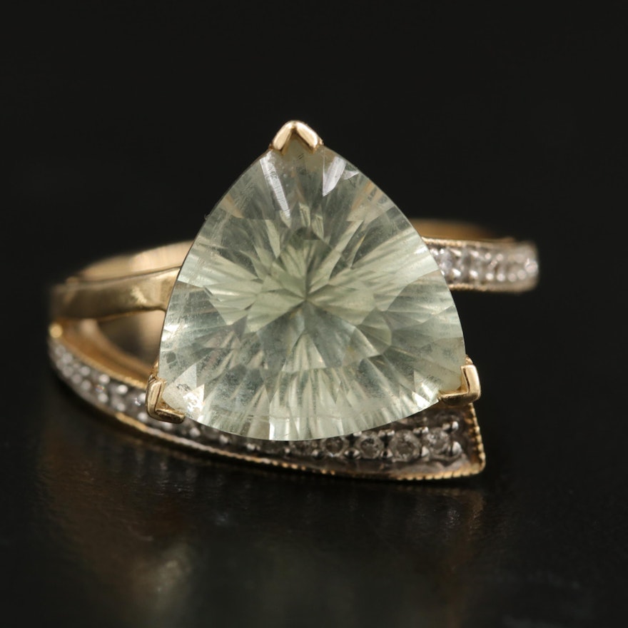 14K Prasiolite and Diamond Ring
