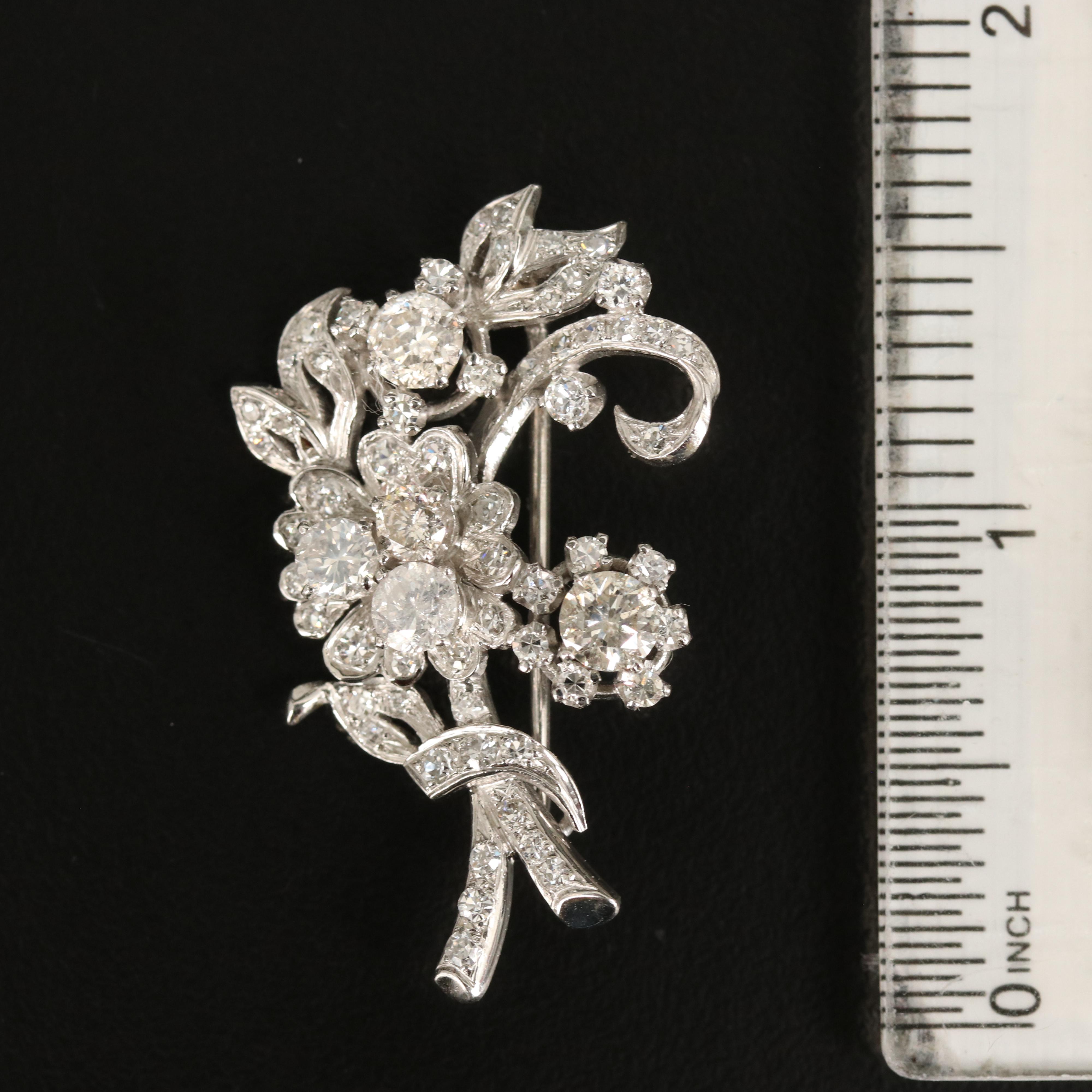 Vintage Platinum 2.78 CTW Diamond Bouquet Converter Brooch