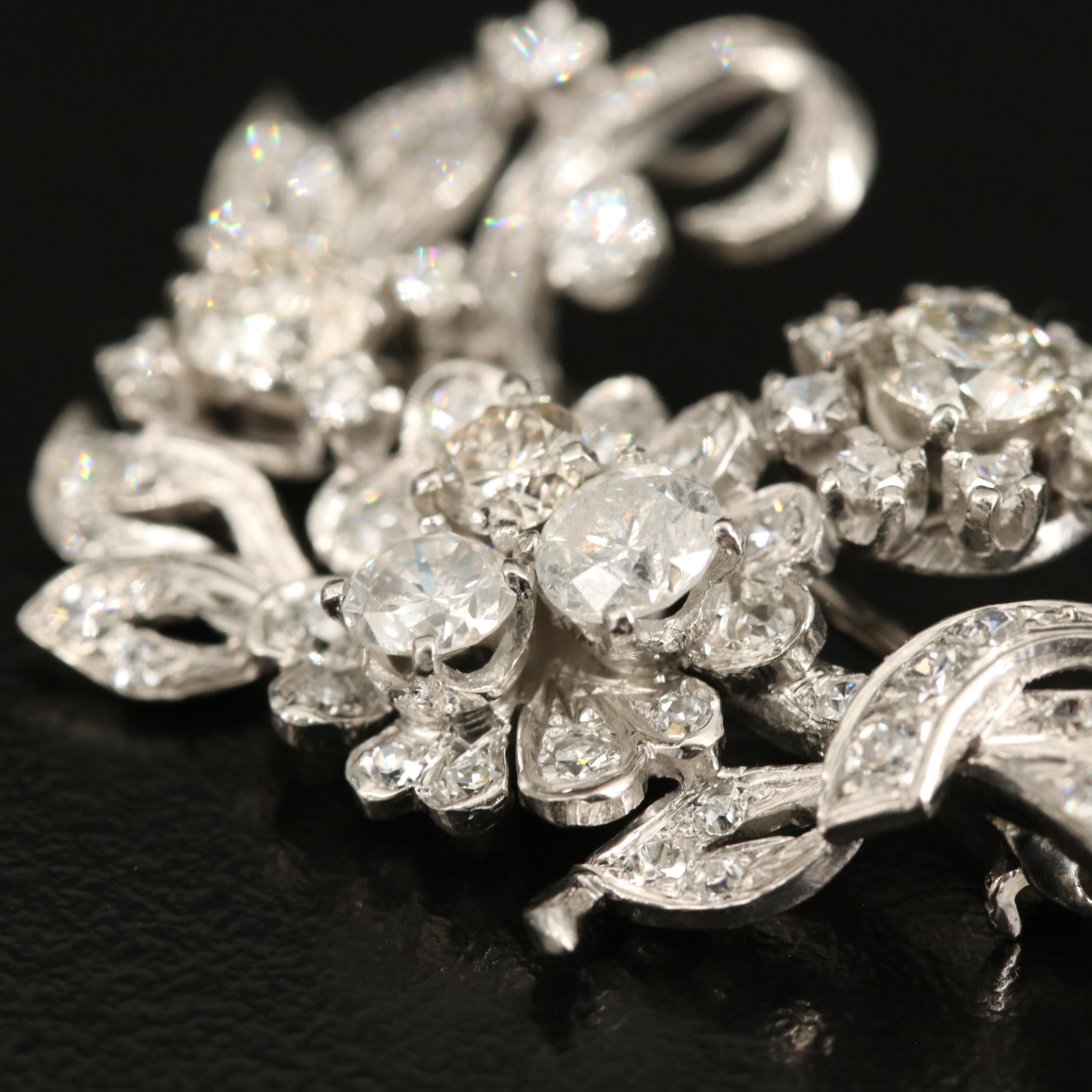 Vintage Platinum 2.78 CTW Diamond Bouquet Converter Brooch
