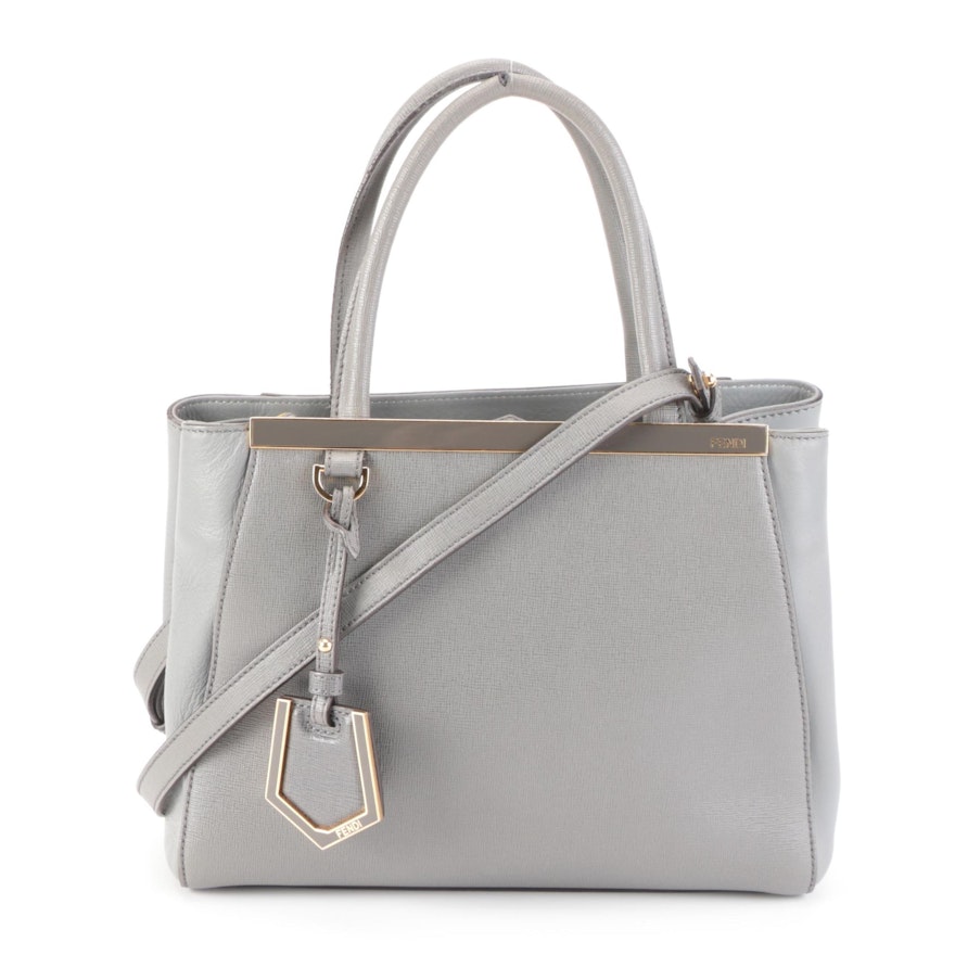 Fendi Petite Sac 2jours Elite Tote Bag in Grey Saffiano and Smooth Leather