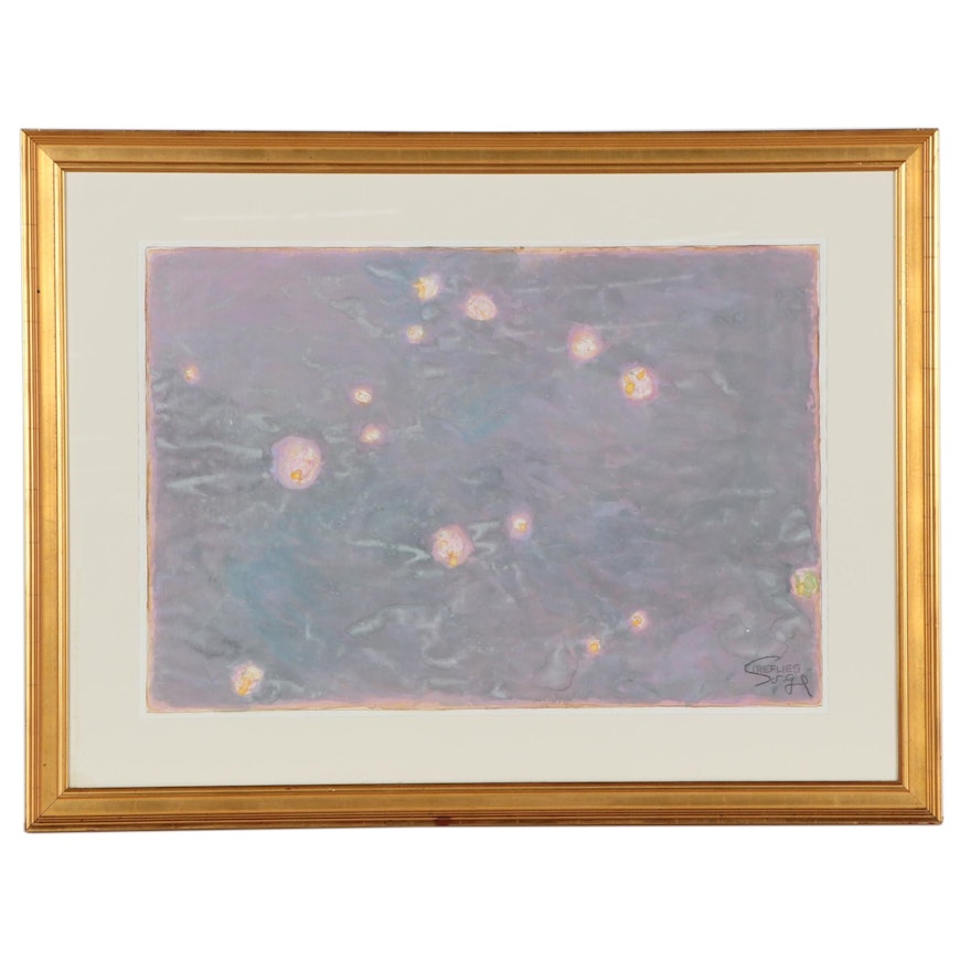 Walter Sorge Large-Scale Watercolor Painting "Fireflies," Late 20th Century