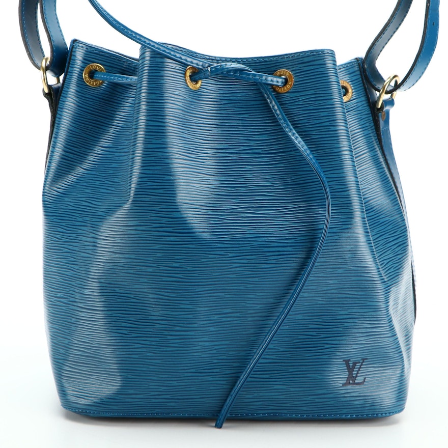 Louis Vuitton Petite Noé Bucket Bag in Toledo Blue Epi and Smooth Leather