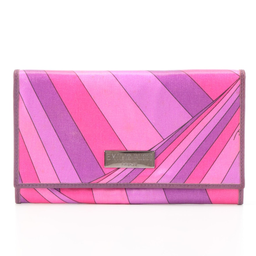 Emilio Pucci Compact Wallet in Pink and Purple Abstract Print