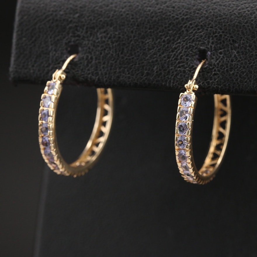 14K Tanzanite Hoop Earrings