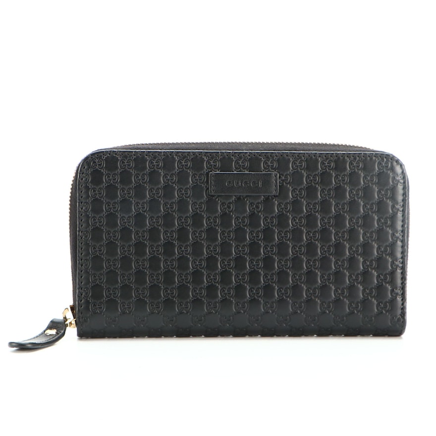 Gucci Continental Clutch Wallet in Microguccissima in Black Embossed Leather