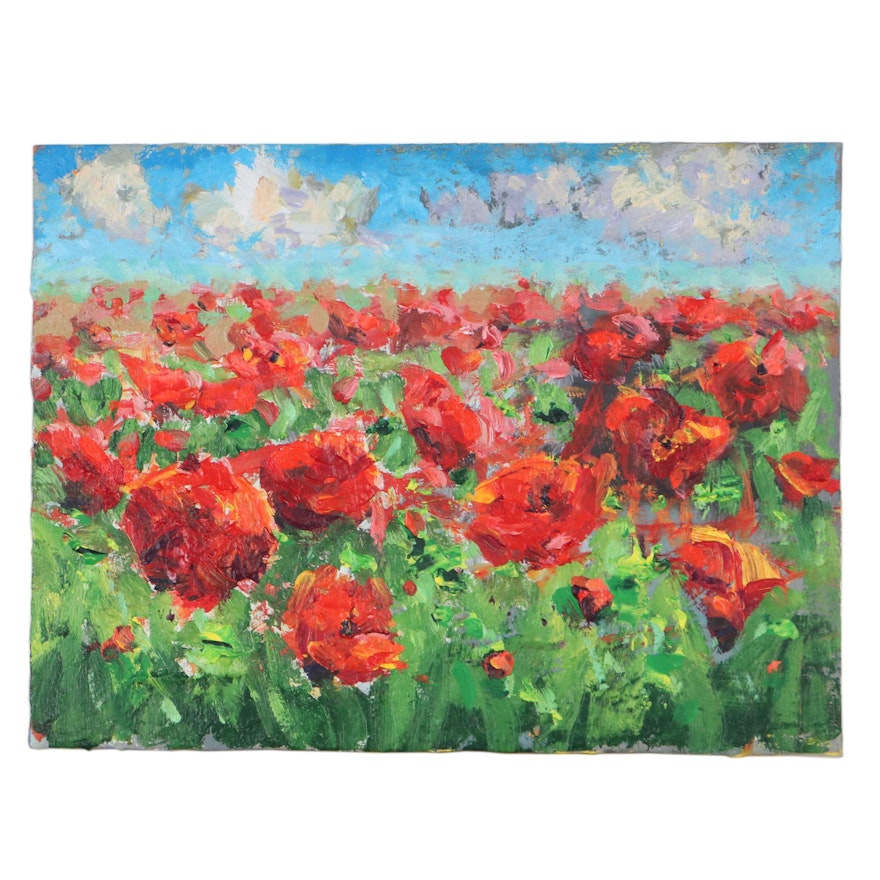 Leira Veylin Acrylic Painting of Poppies, 21st Century