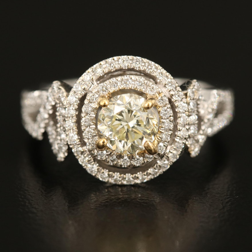 14K Ring with 1.01 CT Center and 0.68 CTW Surrounding Diamonds with GIA eReport