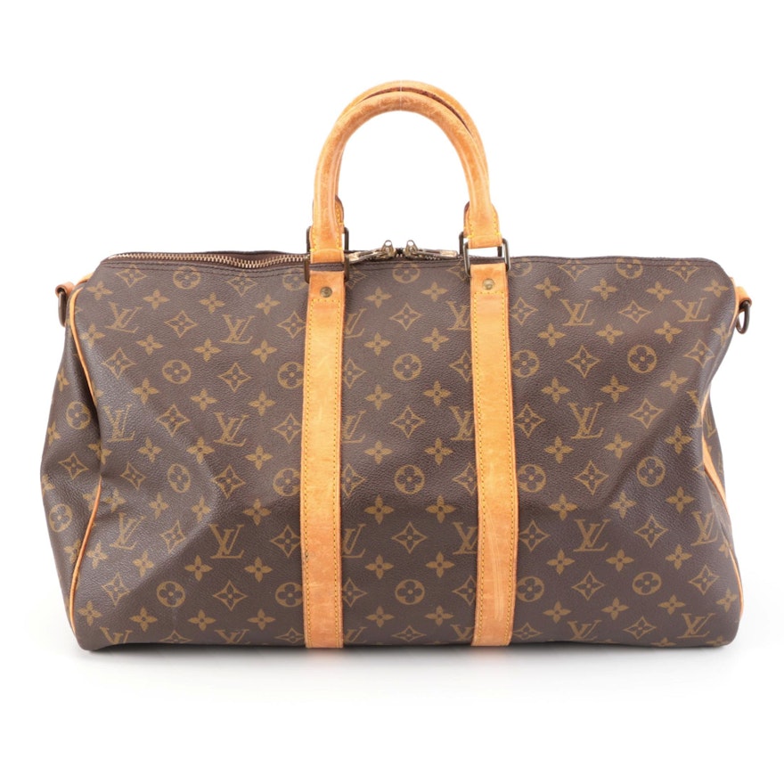 Louis Vuitton Keepall 45 Bandouliere Duffle Bag in Monogram Canvas and Leather
