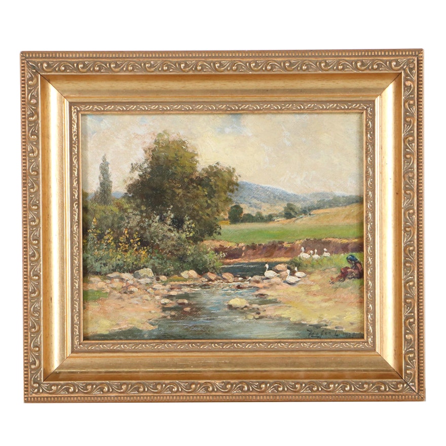 Continental Landscape Oil Painting, 1927