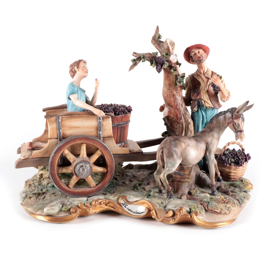 D. Bonalberti Capodimonte Style "The Harvest" Ceramic Tableau, Late 20th Century