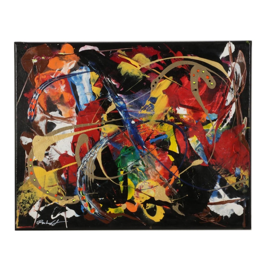 Farshad Lanjani Abstract Mixed Media Painting, 21st Century