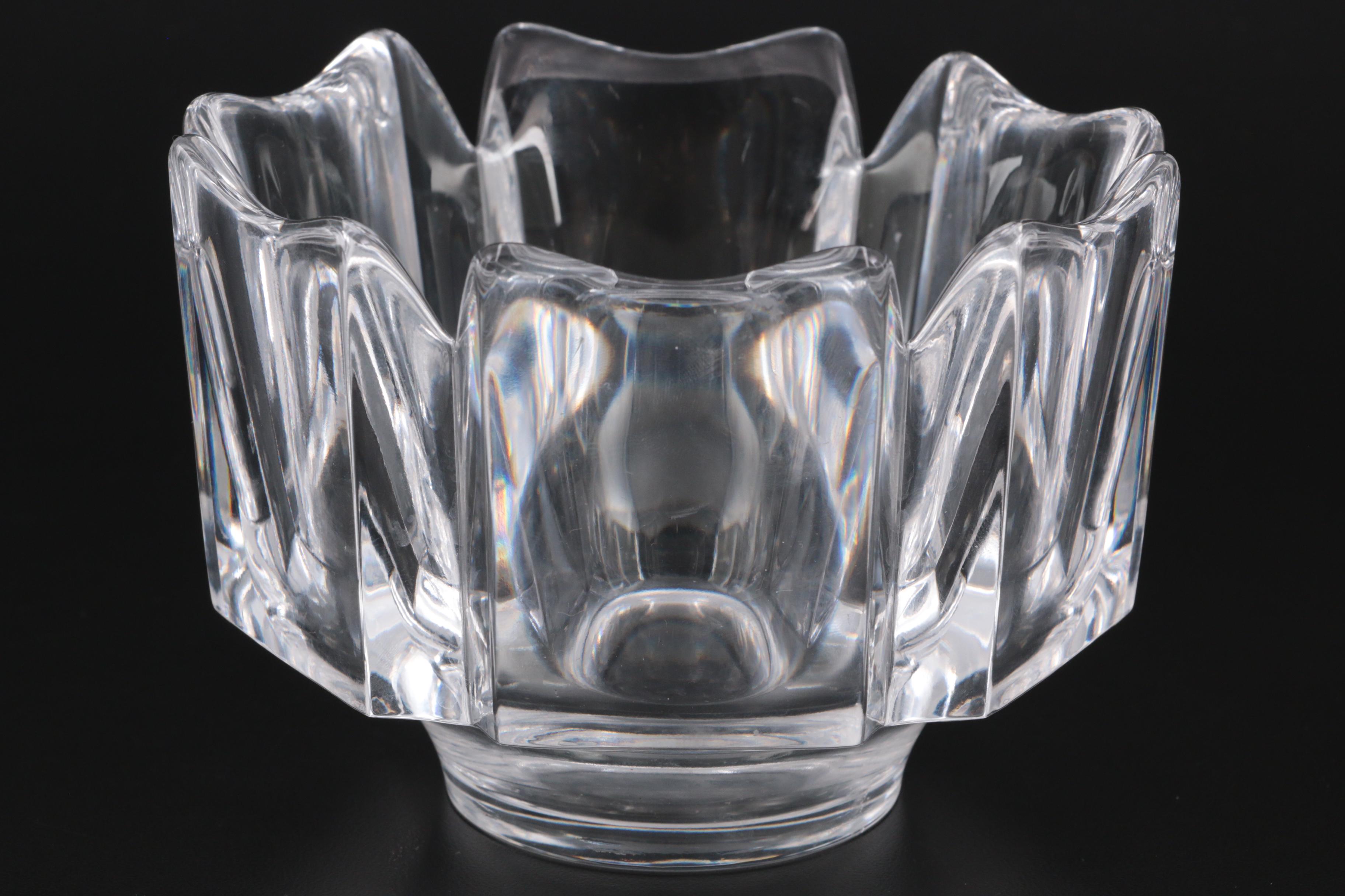 Orrefors "Corona" Crystal Bowl with Other Crystal Candlesticks and Lidded Box