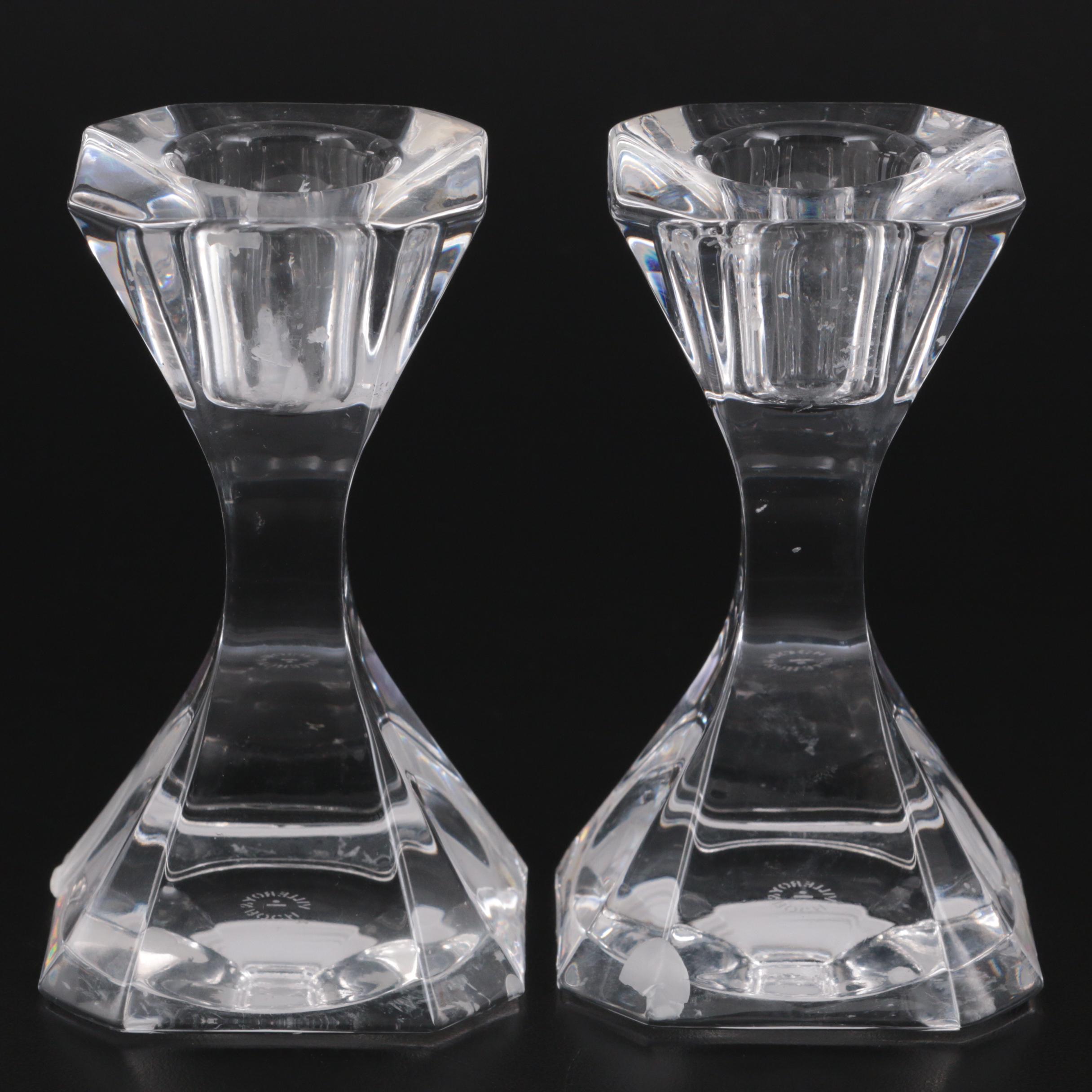 Orrefors "Corona" Crystal Bowl with Other Crystal Candlesticks and Lidded Box
