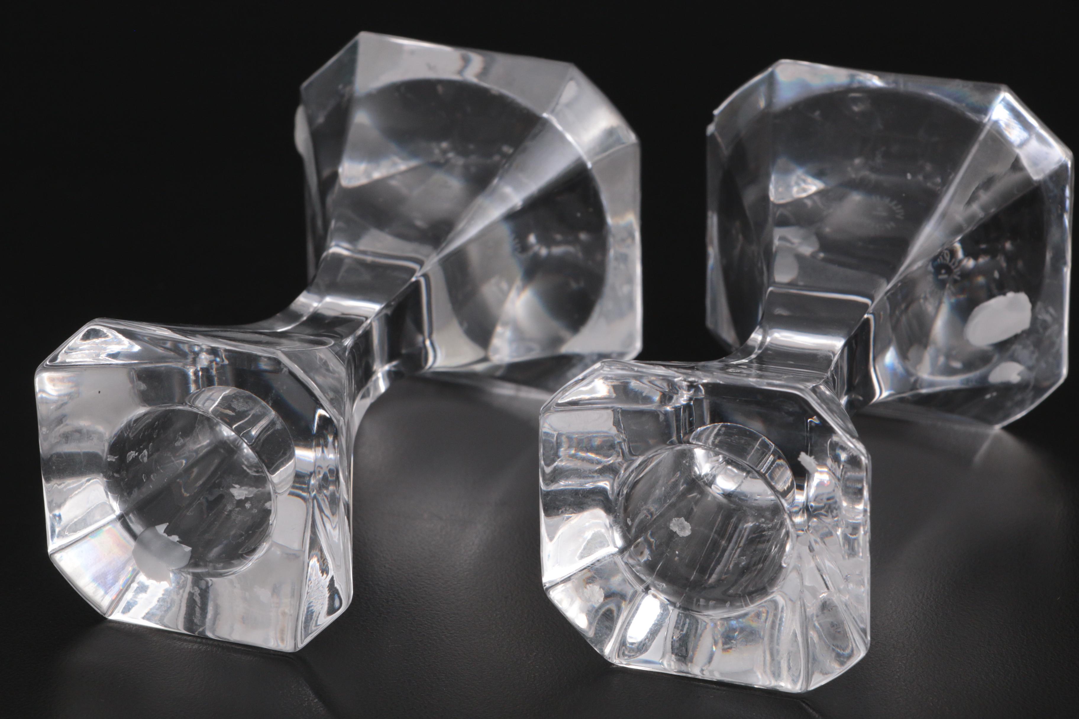 Orrefors "Corona" Crystal Bowl with Other Crystal Candlesticks and Lidded Box