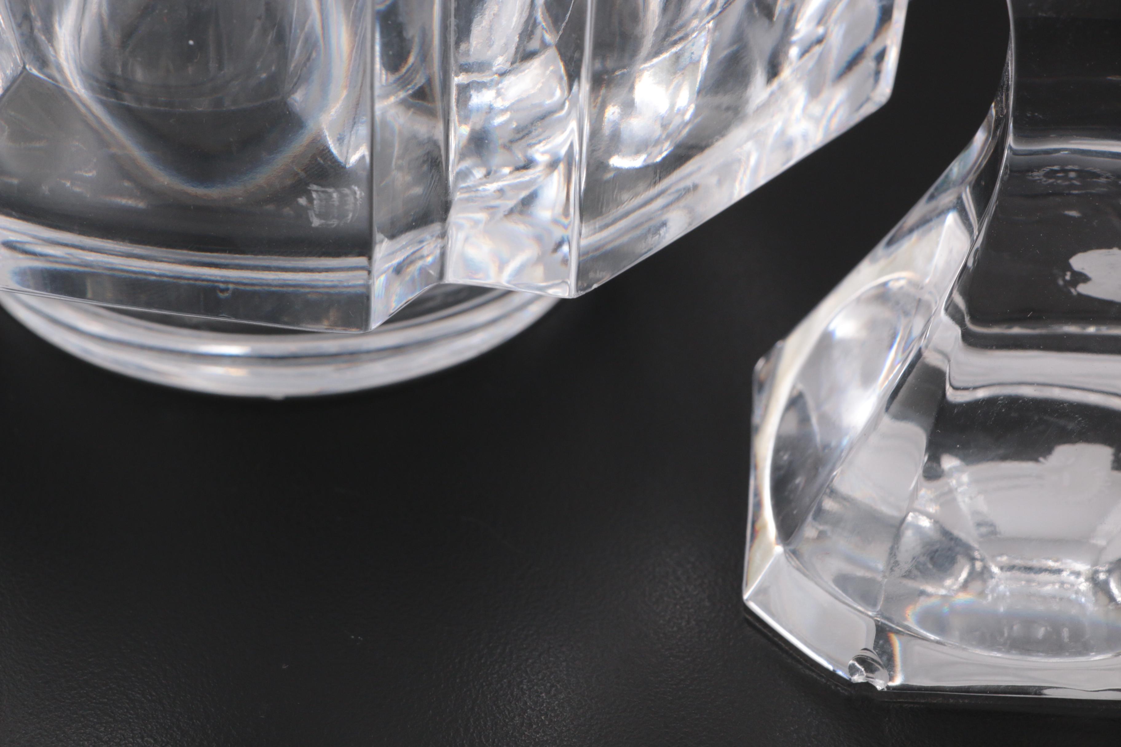 Orrefors "Corona" Crystal Bowl with Other Crystal Candlesticks and Lidded Box