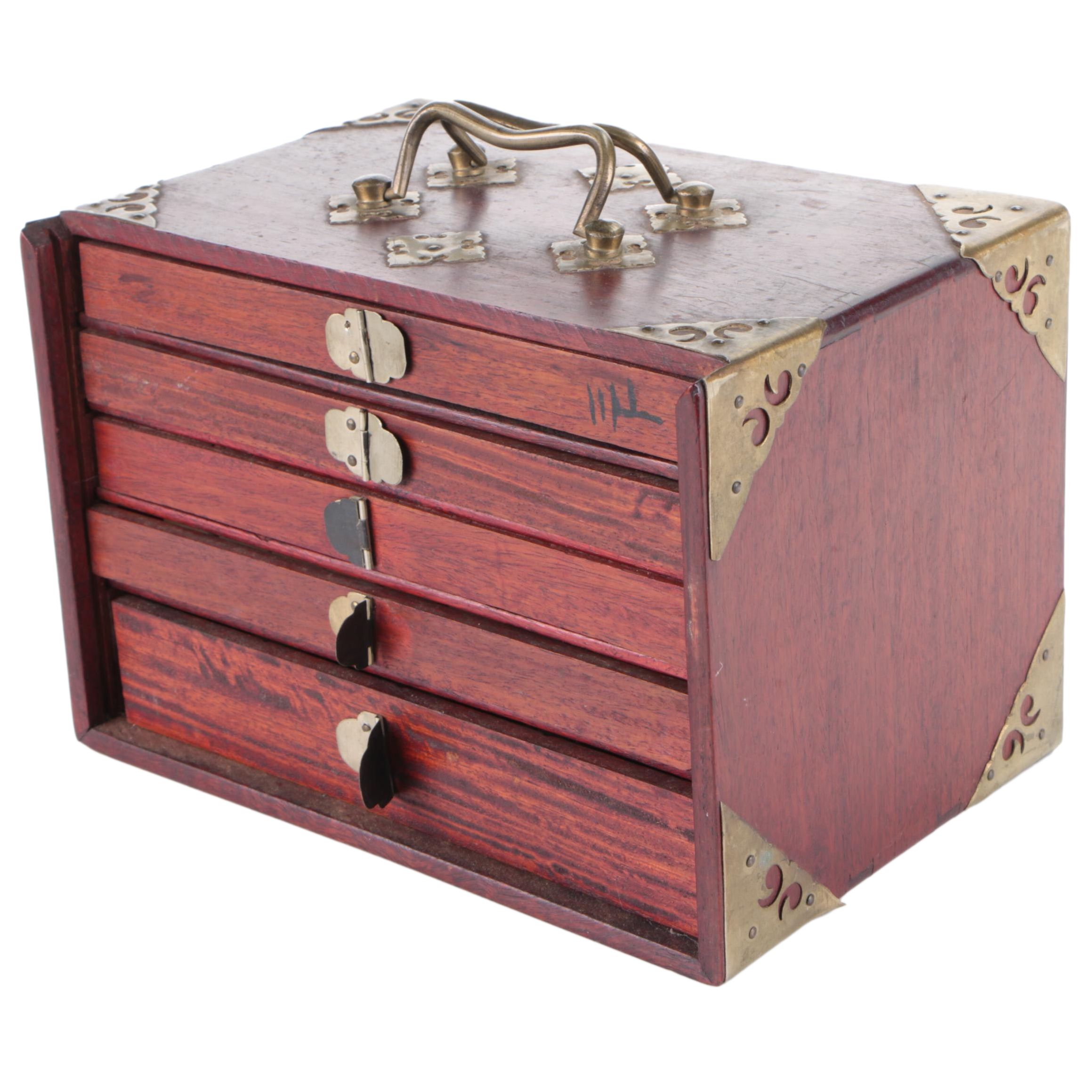 Mahjong Game Set with Bone and Bamboo Tiles in Brass Mounted Wood Case