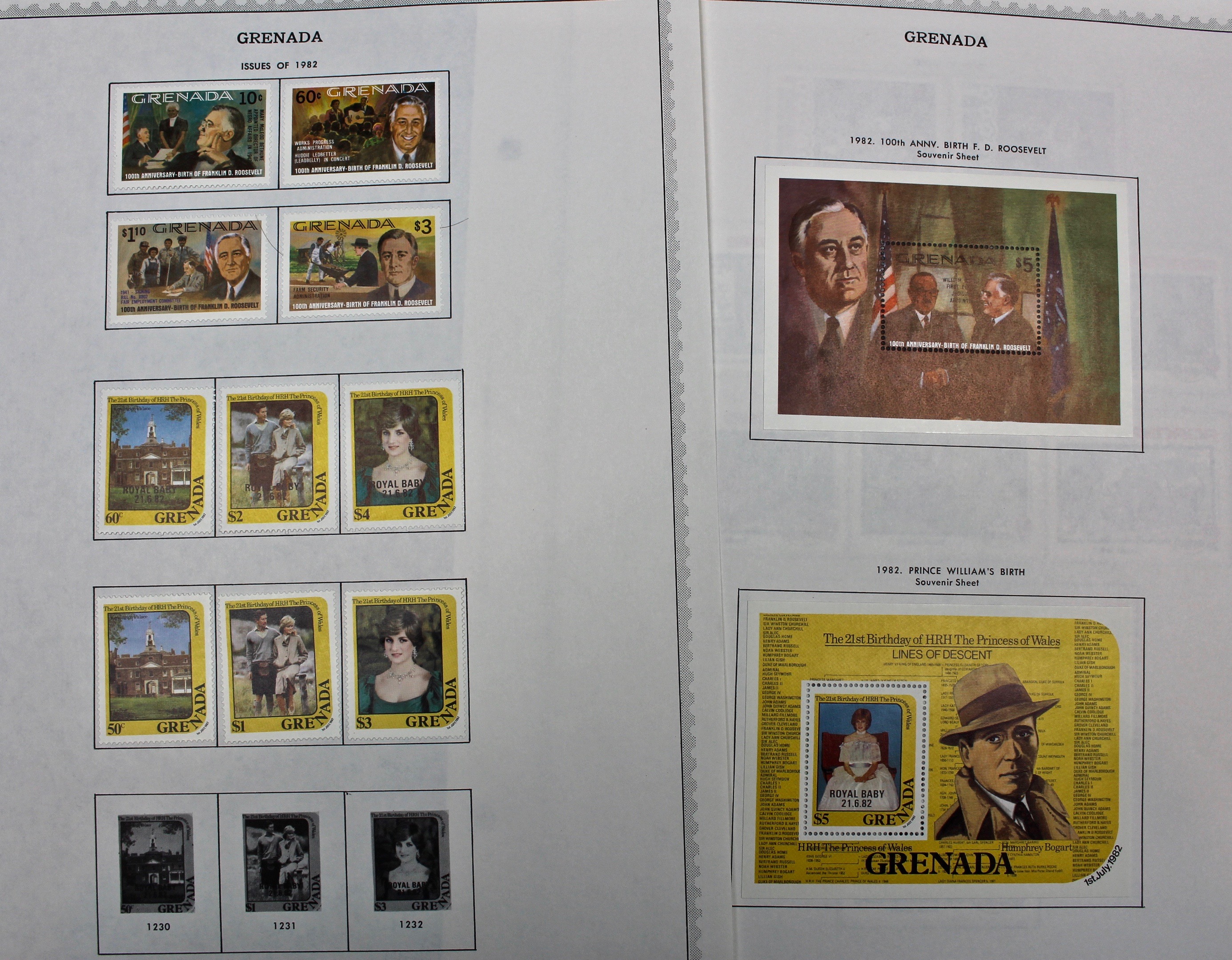 Mint Grenada Postage Stamp Singles, Blocks, and Souvenir Sheets