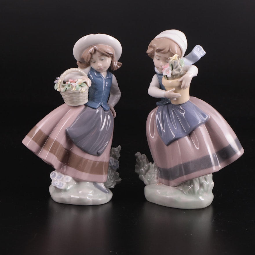 Lladró "Spring Is Here" and "Sweet Scent" Porcelain Figurines by José Puche