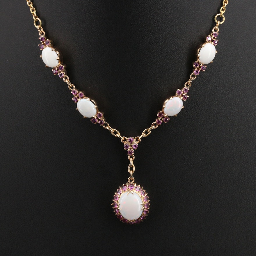 Vintage 14K Opal and Ruby Necklace