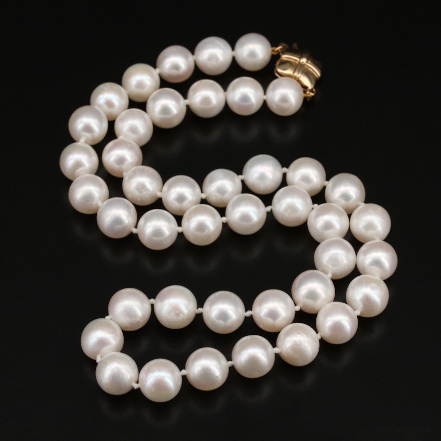 Pearl Necklace with 14K Quatrefoil Clasp