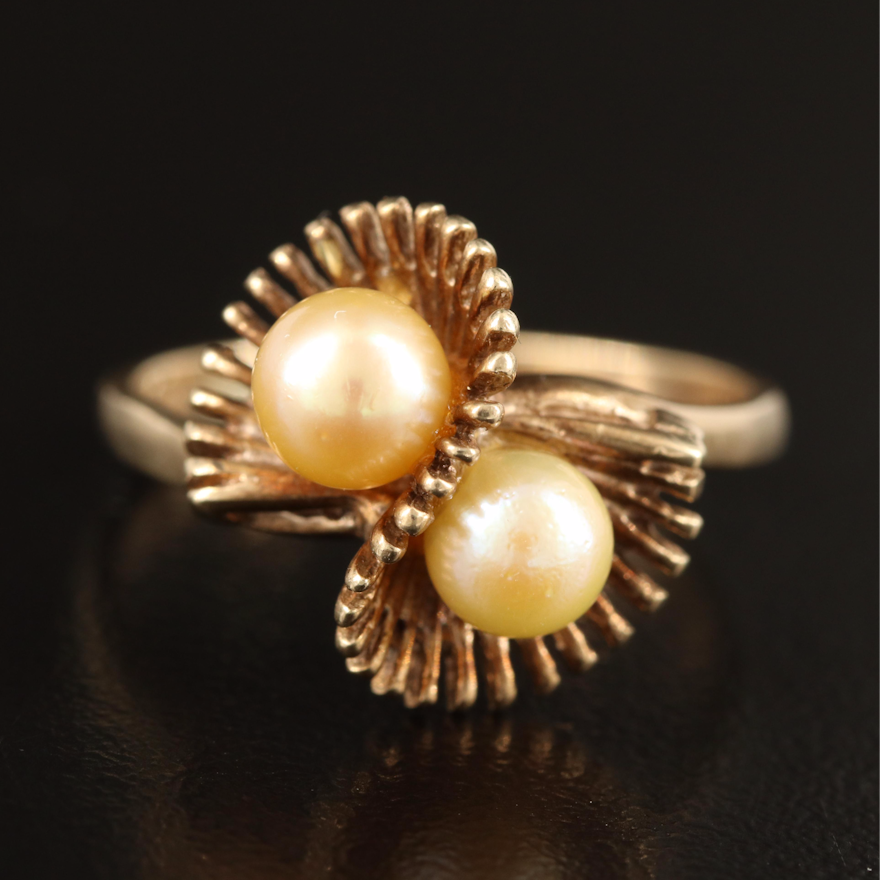 Vintage 10K Pearl Fanned Ring