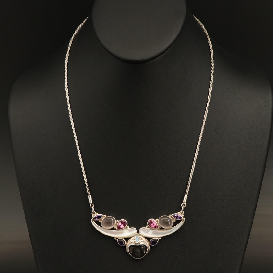 Sajen Sterling Silver Mother of Pearl, Amethyst, and Topaz Necklace