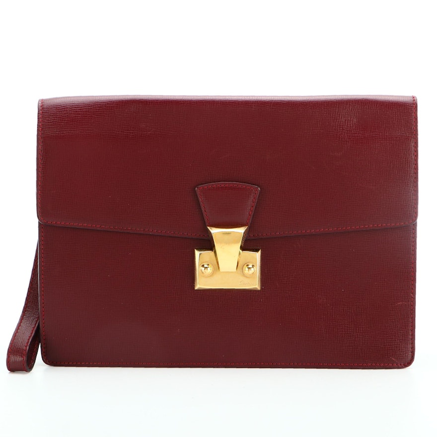 Cartier Clutch Wristlet in Burgundy Cross Grain Leather