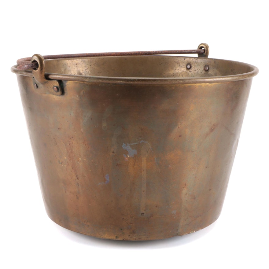 Brass Bucket with Cast Iron Handle, Late 19th to Early 20th Century