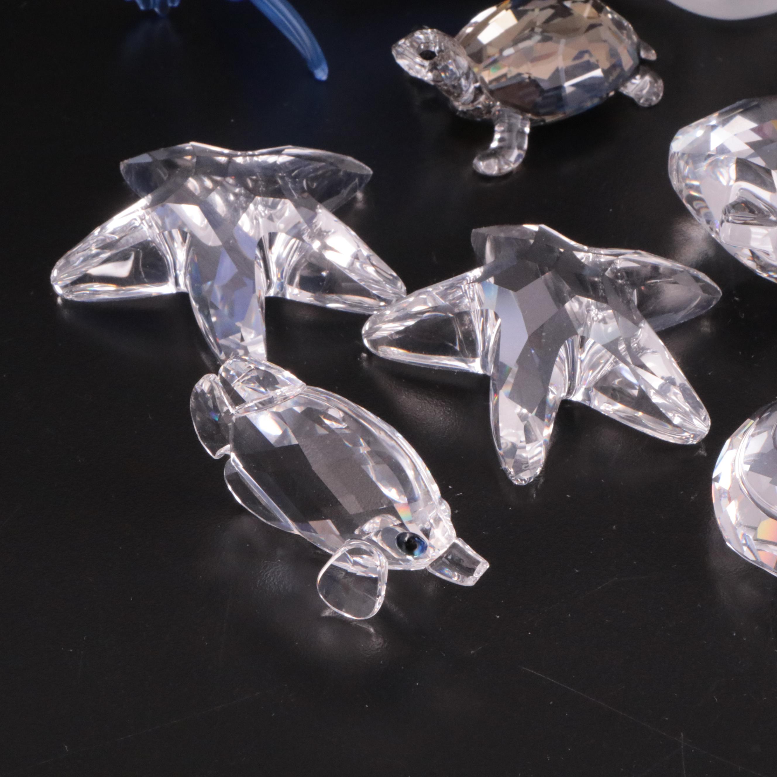 Swarovski "Siamese Fighting Fish" and Other Crystal Aquatic Animal Figurines
