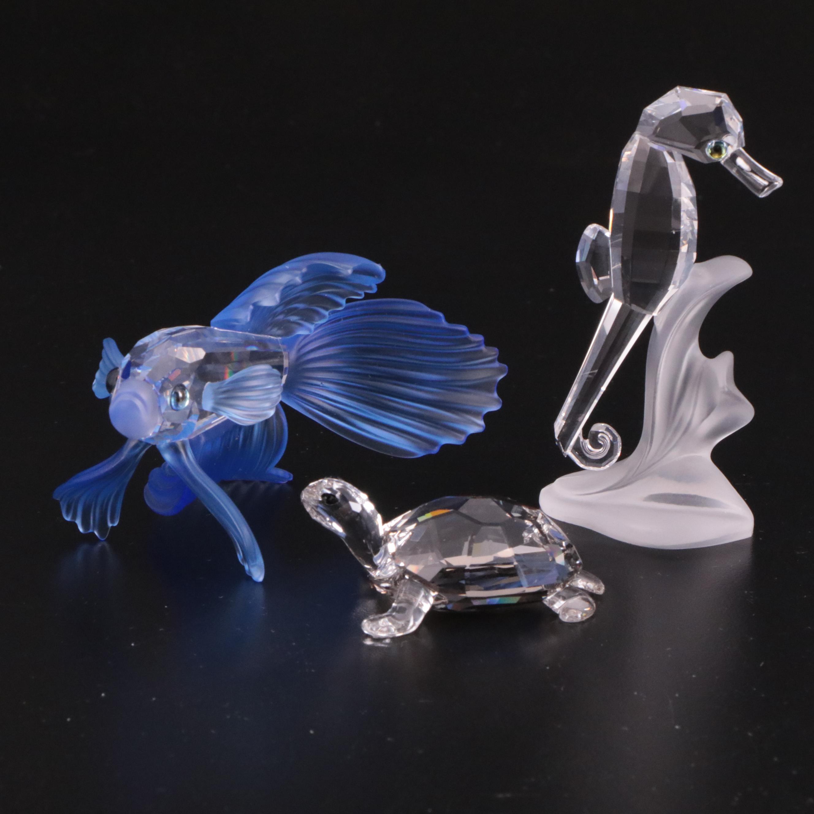 Swarovski "Siamese Fighting Fish" and Other Crystal Aquatic Animal Figurines