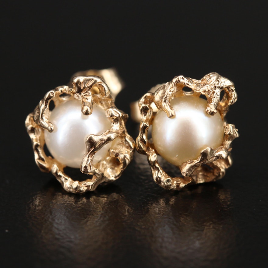 14K Pearl Organic Stud Earrings